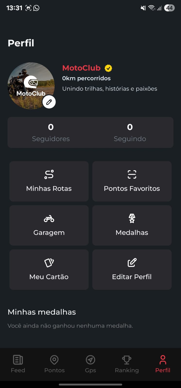 Tela de Feed do MotoClub